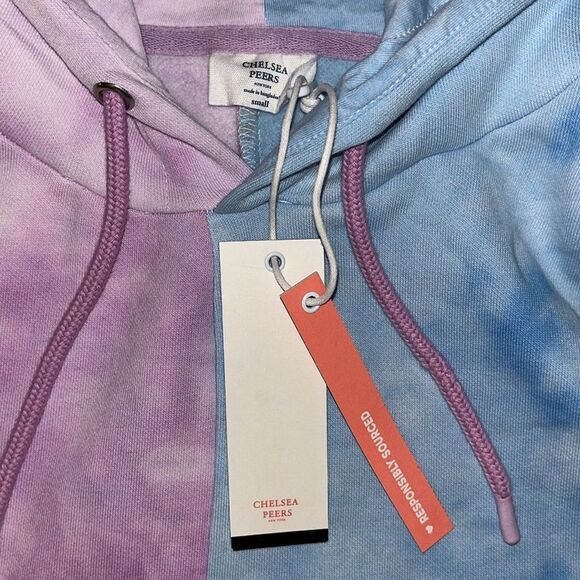 New 🔥import Chelsea Peers crop top hooded hoodie sweatshirt NWT Blue & Pink 🙏 - Picture 2 of 6